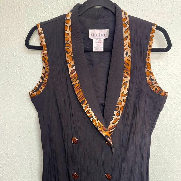 Vintage black sleeveless dress leopard print details size 14 - Picture 1 of 7